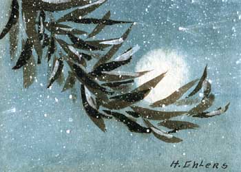 January - "Moon Light & Snow" by Hermeine Ehlers, Brookfield WI - Chinese Watercolor on Rice Paper - SOLD